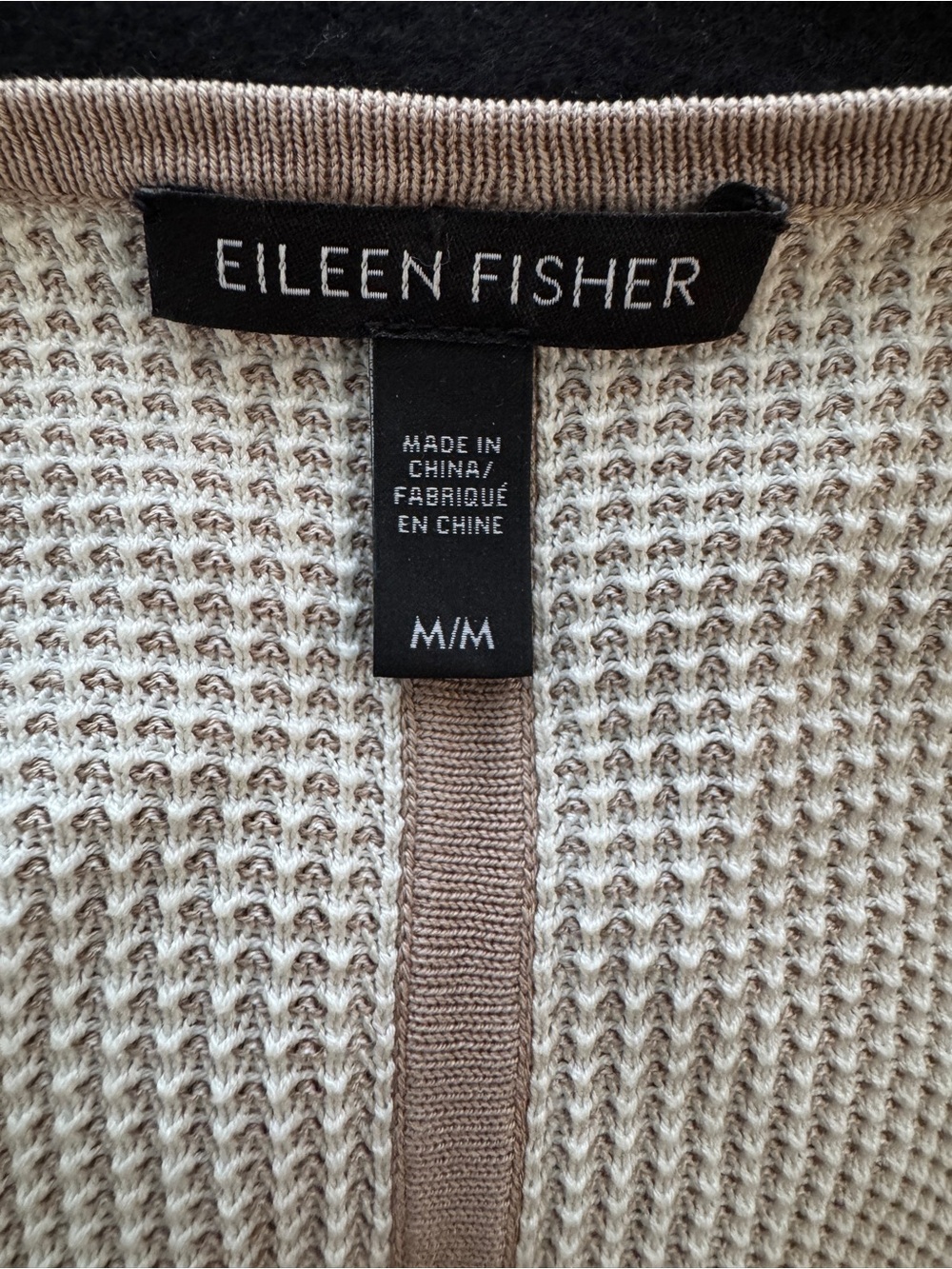 Eileen Fisher Waffle Tan Beige Silk And Cotton Cardigan - Picture 2 of 8